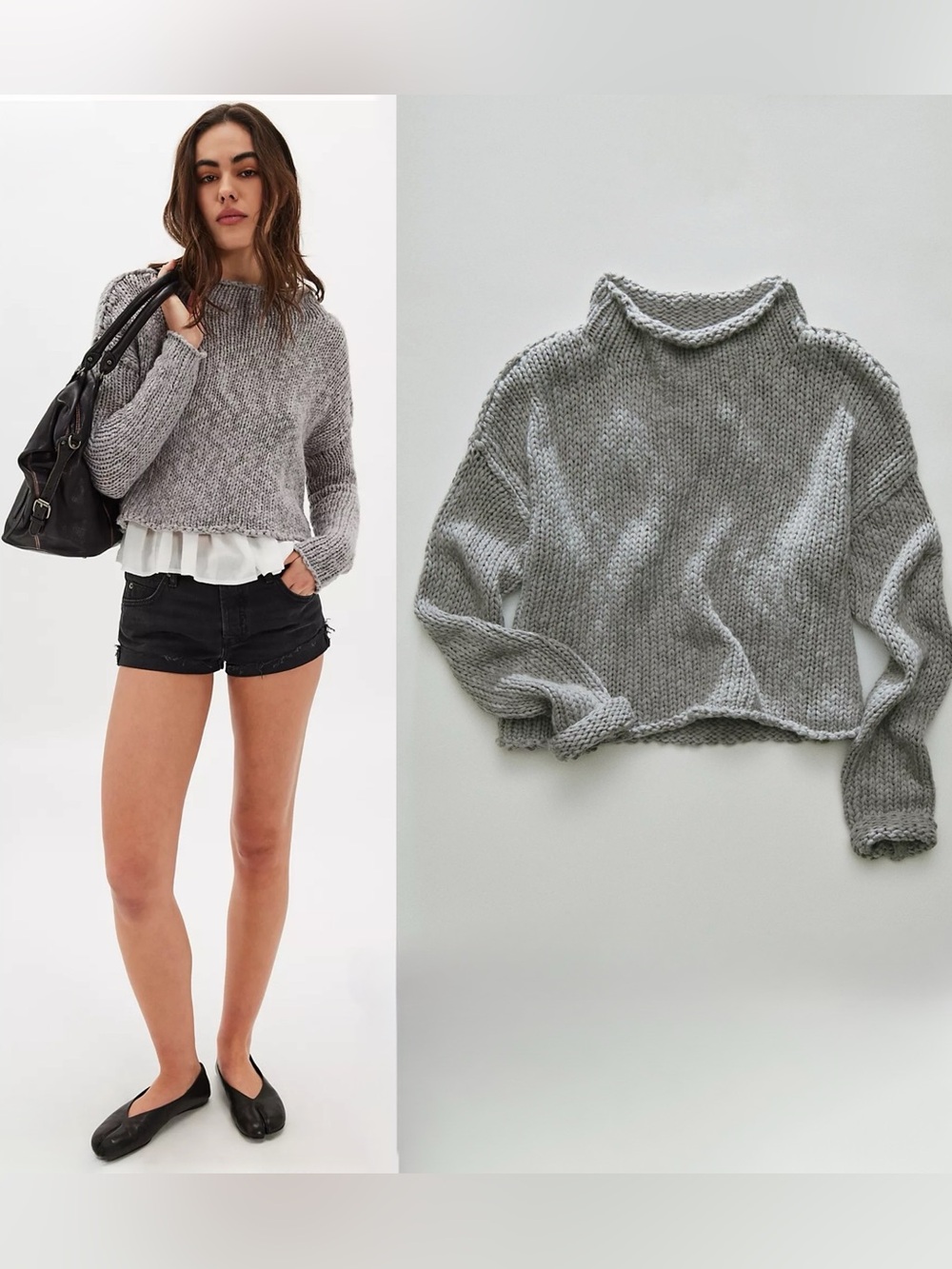 Free People Opal Rollneck Knit Sweater Grey Flannel
